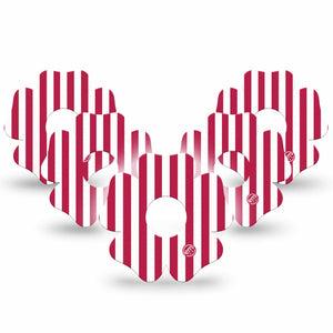 ExpressionMed Red Stripes Freestyle Libre 3 and Libre 3 Plus Flower, 5-Pack Classic red stripe Sensor Cover for Continuous Glucose Monitor