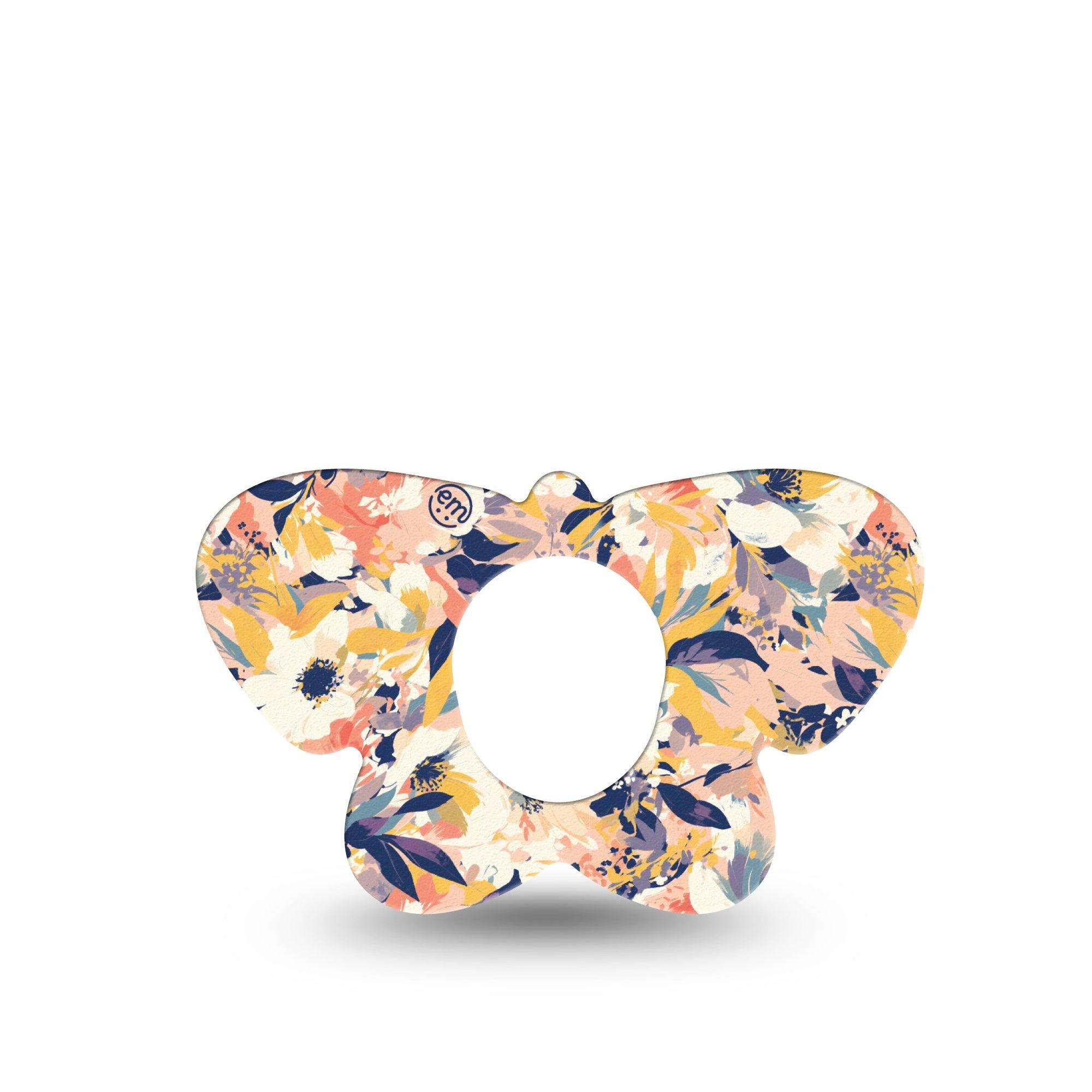 ExpressionMed Tinted Blooms Dexcom G7 Butterfly Shape Tape, Dexcom Stelo Glucose Biosensor System,  Single Peachy Navy Toned Florals Adhesive Tape CGM Design