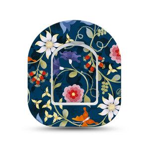 ExpressionMed Floral Folklore Omnipod Surface Center Sticker and Mini Tape Navy Backdrop Florals Vinyl Sticker and Tape Design Pump Design