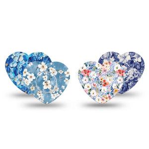 ExpressionMed Blue Petals Freestyle Libre, Libre 2 Plus, and Abbott Lingo Heart, tape and sticker  Soft and deep blues Decorative Patch for CGM