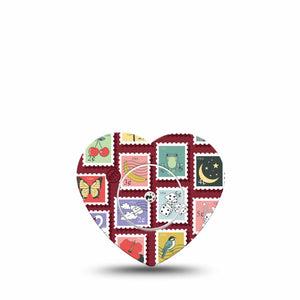 ExpressionMed Postage Stamp Freestyle Libre, Libre 2 Plus, and Abbott Lingo Heart, Single Tape and Single Sticker Postal stamps inspired Decorative Adhesive Tape for CGM