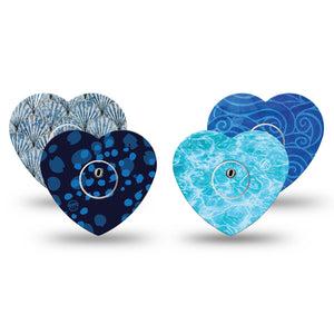 ExpressionMed Coastal Blues Freestyle Libre 3 and Libre 3 Plus Heart, tape and sticker  ocean inspired design Patch for CGM