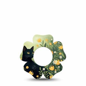 ExpressionMed Jungle Cat Freestyle Libre, Libre 2 Plus, and Abbott Lingo Flower, Single Tape Golden tulips and cat Decorative Adhesive Tape for CGM
