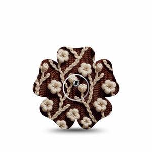 ExpressionMed Cozy Sweater Freestyle Libre 3 and Libre 3 Plus Flower Shape Tape, Single Tape and Single Sticker Brown Sweater White Petals Inspired, Overlay Tape CGM Design
