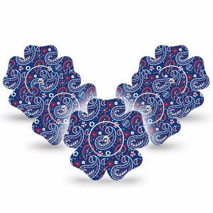 ExpressionMed Independence Paisley Freestyle Libre 2 and Libre 2 Plus Flower Shape Tape, Abbott Lingo,  5-Pack Tape and 5-Pack Sticker Independence Day Paisley, Fixing Ring Tape CGM Design