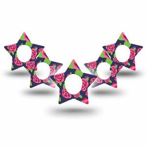 ExpressionMed Pretty Pink Roses Dexcom G7 Star Shape Tape, Dexcom Stelo Glucose Biosensor System, 5-Pack Tape Floral Beauty, Adhesive Tape CGM Design