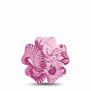 ExpressionMed Magenta Dani Freestyle Libre 2 and Libre 2 Plus Flower Shape Tape, Abbott Lingo,  Single Tape and Single Sticker Magenta Fashion, Fixing Ring Tape CGM Design