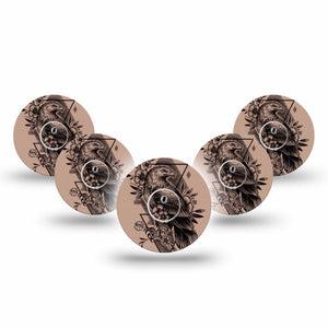 ExpressionMed Hawk Freestyle Libre 3 and Libre 3 Plus Tape, 5-Pack Tape and 5-Pack Sticker Triangle Bird Tattoo, Adhesive Tape Continuous Glucose Monitor Design