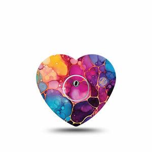 ExpressionMed Rainbow Ink Freestyle Libre 3 and Libre 3 Plus Heart, Single Tape and Single Sticker Artistic color flow Patch for CGM