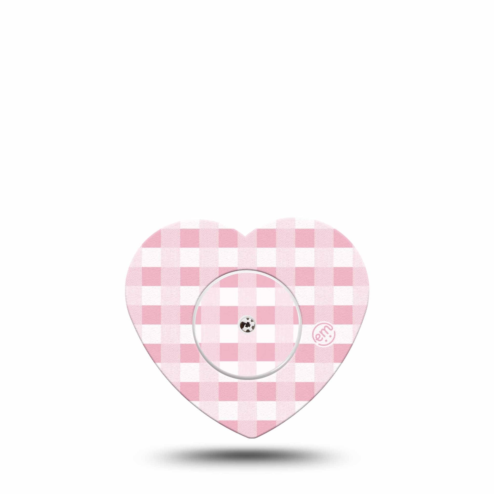 ExpressionMed Pink Gingham Freestyle Libre 2 and Libre 2 Plus Heart Shape Tape, Abbott Lingo,  Single Tape & Single Sticker Vintage Plaid, Adhesive Patch CGM Design