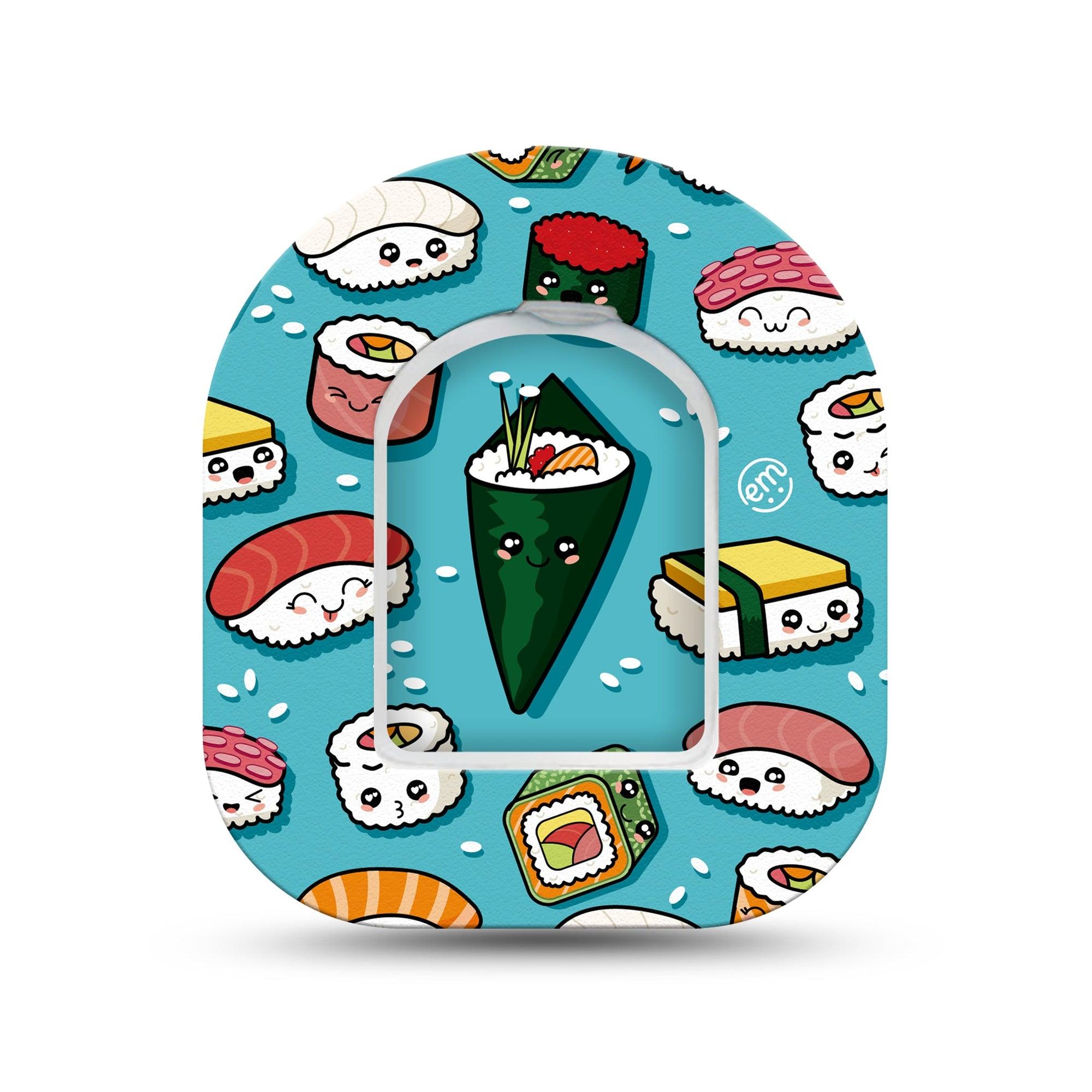 ExpressionMed Silly Sushi Pod Mini Tape Single Sticker and Single Tape, Fun Foodie Art Fixing Ring Tape Pump Design