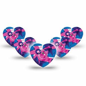 ExpressionMed Violet Vortex Freestyle Libre 3 and Libre 3 Plus Heart Shape Tape 5-Pack Tape and 5-Pack Sticker Pink And Blue Mix, Patch CGM Design