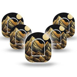 ExpressionMed Black Mountain Omnipod Mini Tape, 5-Pack Tape and 5-Pack Sticker Line Art Nature Scene, Adhesive Tape Pump Design