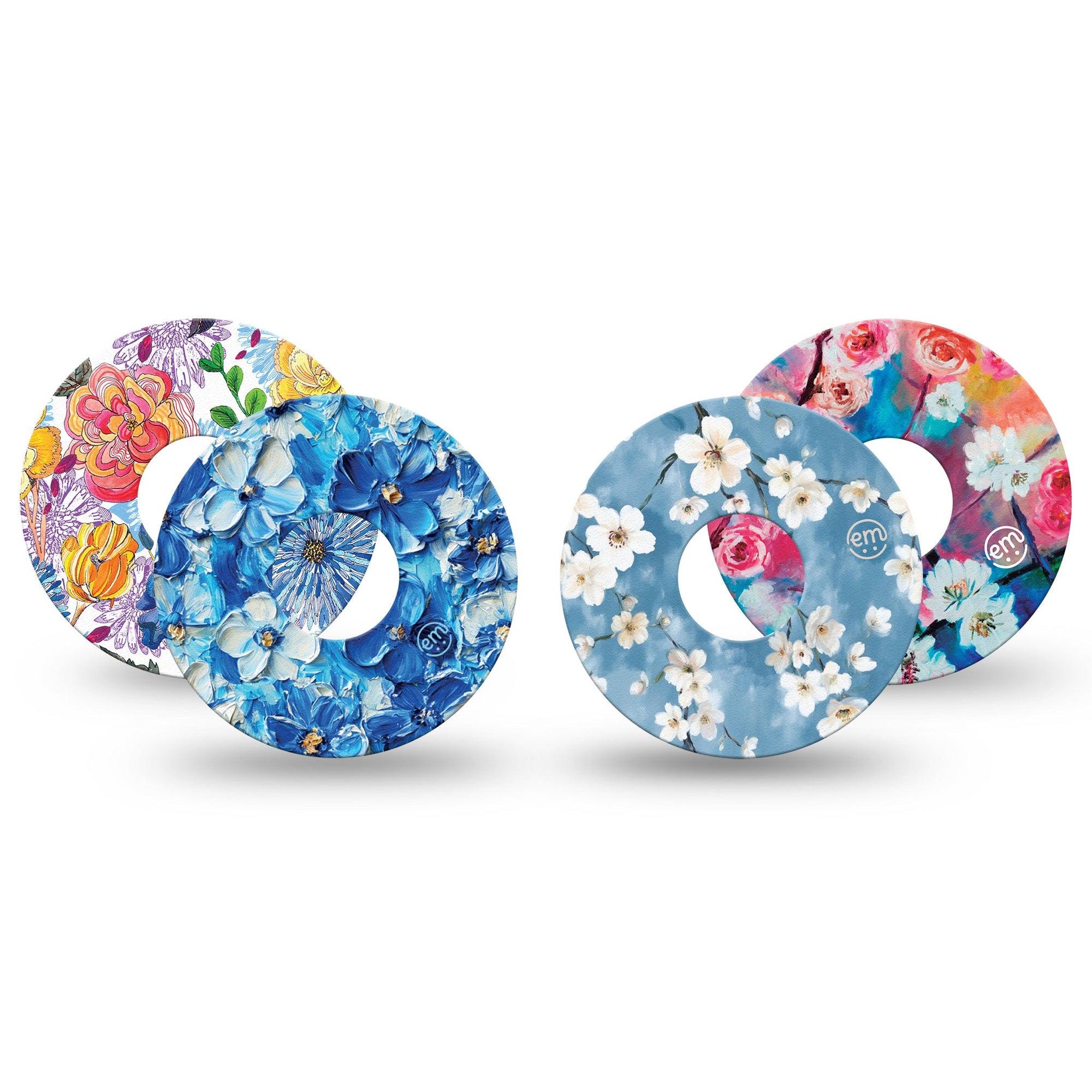 ExpressionMed Sakura Sky Variety Pack Freestyle Libre 3 and Libre 3 Plus Tape, 4-Pack Tape Variety Gentle Pink Blue Blooms, Adhesive Tape Continuous Glucose Monitor Design