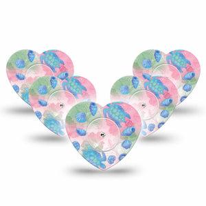 ExpressionMed Turtley One-derful Freestyle Libre, Libre 2 Plus, and Abbott Lingo Heart, 5-Pack Tape and 5-Pack Sticker Beachy turtles Plaster for Continuous Glucose Monitor