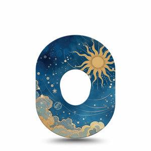 ExpressionMed Mystic Skies Dexcom G7 and Dexcom Stelo Glucose Biosensor System, Single Tape sun and clouds illustration Fixing Ring Patch for CGM