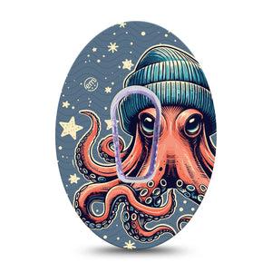 ExpressionMed Hipster Octopus Dexcom G6 Sticker and Tape Beanie wearing Octopus Vinyl Sticker and Tape Design CGM Design