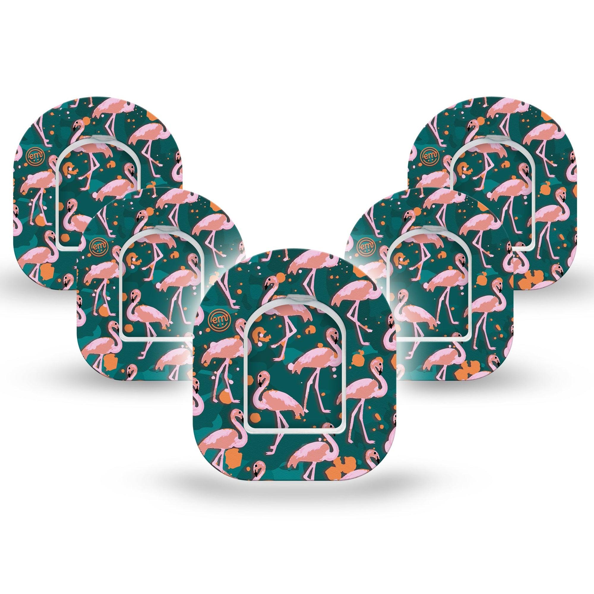 ExpressionMed Flamingos Pod Mini Tape 5 Stickers and 5 Tapes, Flamboyant Flamingos Fixing Ring Tape Pump Design