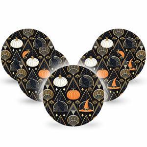 ExpressionMed Art Deco Halloween Freestyle Libre and Libre 2 Plus Overpatch, Abbott Lingo, 5-Pack Tape Art Deco Era Halloween, Fixing Ring Patch CGM Design