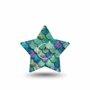 ExpressionMed Mermaid Scales Freestyle Libre 3 and Libre 3 Plus Star, Single Tape and Single Sticker shiny scale graphic Fixing Ring Tape for CGM