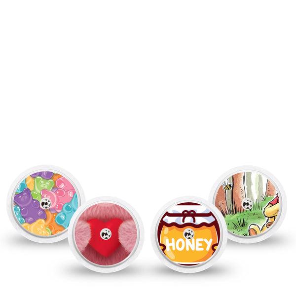 ExpressionMed Bear Necessities Freestyle Libre, Libre 2 Plus, and Abbott Lingo Sticker, 4-Pack Sticker Friendly bears and bees,  Overlay Patch for Continuous Glucose Monitor