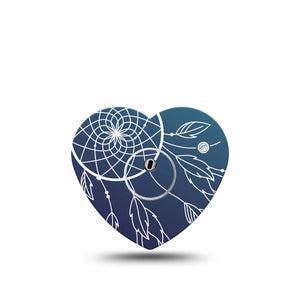ExpressionMed Blue Dreamcatcher Freestyle Libre 3 and Libre 3 Plus Heart Shape Tape Single Tape and Single Sticker Artistic Charm Overlay Tape CGM Design