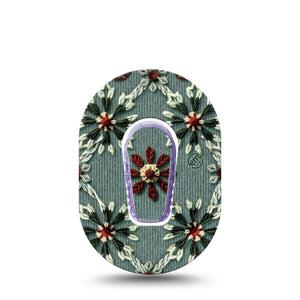 ExpressionMed Green Embroidery Dexcom G6 Mini Tape, Single Tape and Single Sticker Autumn Winter Style Embroidery, Adhesive Tape CGM Design