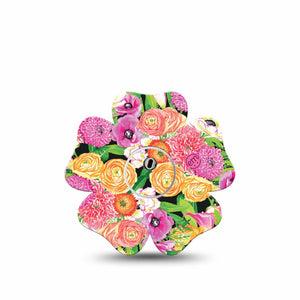 ExpressionMed Hand Painted Flowers Freestyle Libre 3 Flower Shape Tape Single Tape and Single Sticker Illustrated Flowers Plaster CGM Design