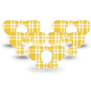 ExpressionMed yellow gingham Dexcom G7 and Dexcom Stelo Glucose Biosensor System Butterfly, 5-Pack Golden yellow gingham Adhesive Tape for Continuous Glucose Monitor