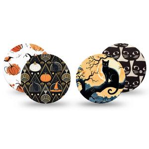 ExpressionMed Pumpkin Paws Variety Pack Freestyle Libre and Libre 2 Plus Overpatch, Abbott Lingo, 4-Pack Tape Variety, Halloween Animals, Fixing Ring Patch CGM Design
