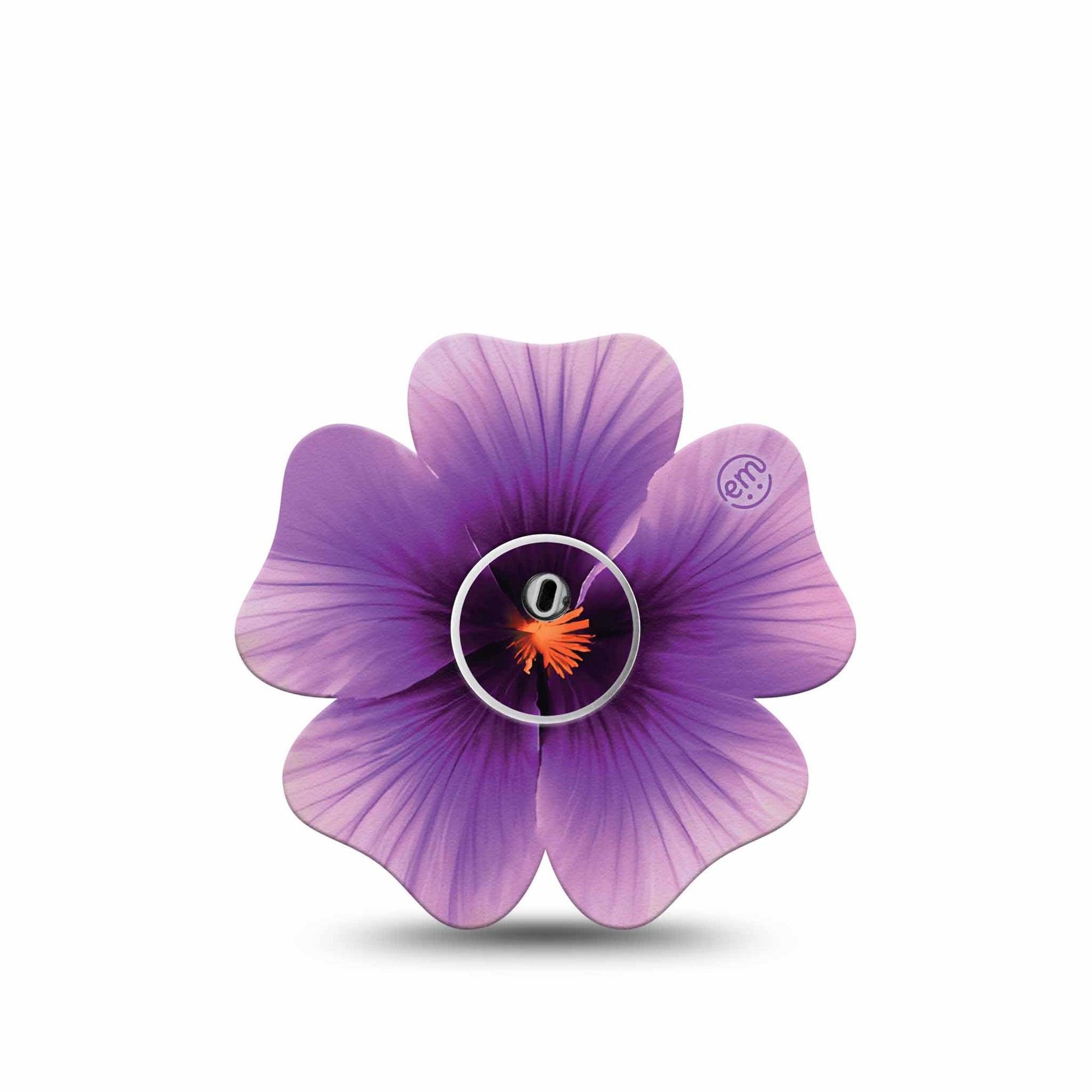 ExpressionMed Hibiscus Freestyle Libre 3 Flower Shape Tape Single Tape and Single Sticker Delicate Purple Floral, Overlay Tape CGM Design