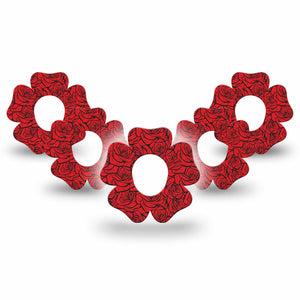 ExpressionMed Roses Dexcom G7 and Dexcom Stelo Glucose Biosensor System Flower, 5-Pack Romantic red roses Vinyl Graphics for Continuous Glucose Monitor