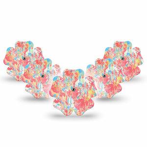 ExpressionMed Faded Summer Freestyle Libre 3 and Libre 3 Plus Flower Shape Tape 5-Pack Tape and 5-Pack Sticker Spring Vintage Peach, Overlay Tape CGM Design