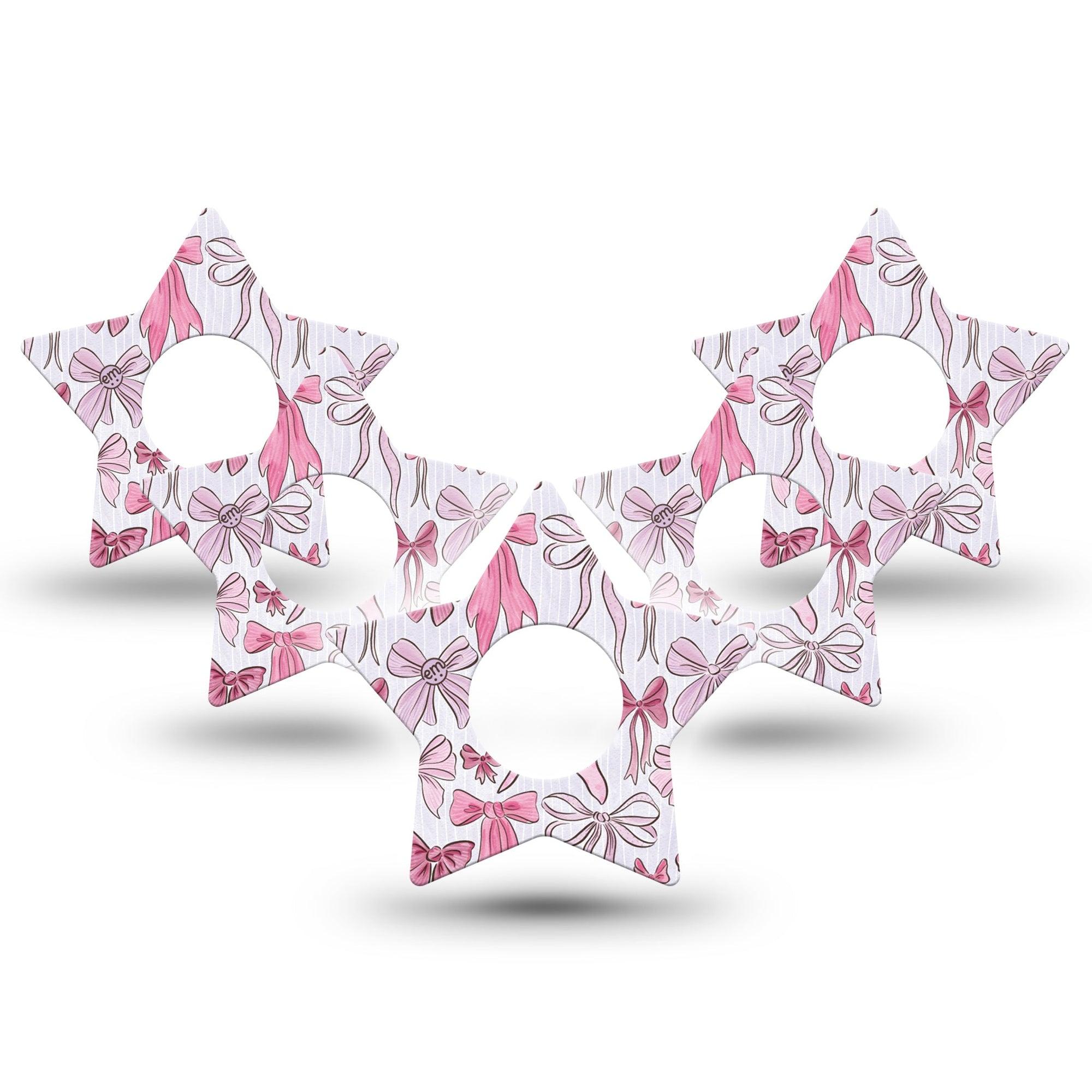 ExpressionMed Bows and Ribbons Infusion Set Star Shape Tape 10-Pack Tape Pink Stripes And Ribbon Bows, Fixing Ring Patch Continuous Glucose Monitor Design