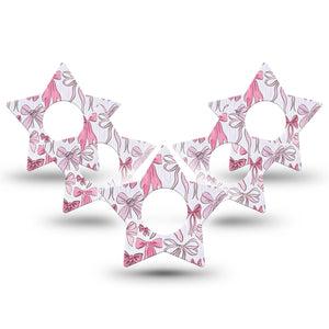 ExpressionMed Bows and Ribbons Infusion Set Star Shape Tape 10-Pack Tape Pink Stripes And Ribbon Bows, Fixing Ring Patch Continuous Glucose Monitor Design