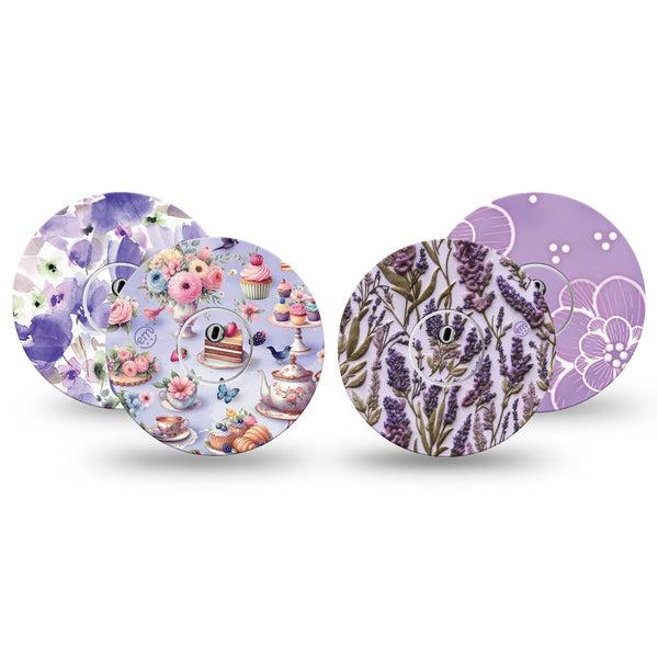 ExpressionMed Garden Party Freestyle Libre 3 and Libre 3 Plus, tape and sticker  Lavender purple petals Fixing Ring Tape for Continuous Glucose Monitor