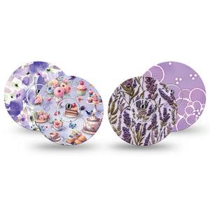 ExpressionMed Garden Party Freestyle Libre 3 and Libre 3 Plus, tape and sticker  Lavender purple petals Fixing Ring Tape for Continuous Glucose Monitor