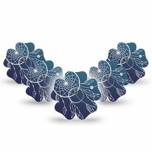 ExpressionMed Blue Dreamcatcher Freestyle Libre 3 and Libre 3 Plus Flower Shape Tape 5-Pack Tape and 5-Pack Sticker Ocean Hues Overlay Tape CGM Design