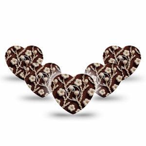 ExpressionMed Cozy Sweater Freestyle Libre 3 and Libre 3 Plus Heart Shape Tape 5-Pack Tape and 5-Pack Sticker Brown With White Florals, Patch CGM Design