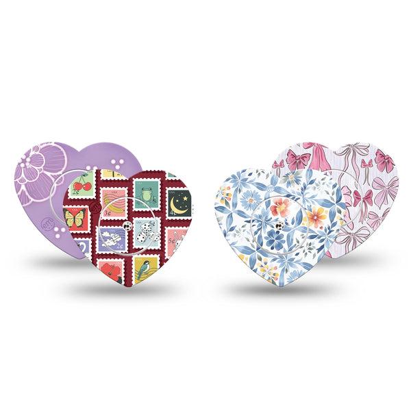 ExpressionMed Darling Details Freestyle Libre, Libre 2 Plus, and Abbott Lingo Heart, 4-Pack Tape and 4-Pack Sticker, Pastel prints Decorative Patch for CGM
