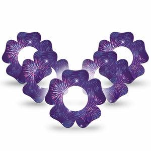 ExpressionMed New Years Celebration Freestyle Libre 2 Flower Shape Tape, Abbott Lingo,  5-Pack Tape Purple Firework Celebration, Fixing Ring Tape CGM Design