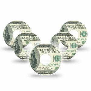 ExpressionMed Feeling $100 Freestyle Libre 3 and Libre 3 Plus Tape 5-Pack Tape Green Money Print, Adhesive Tape Continuous Glucose Monitor Design