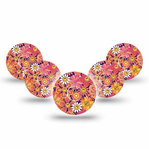 ExpressionMed Groovy Freestyle Libre 3 Tape 5-Pack Tape and 5-Pack Sticker Orange Pink Daisies Adhesive Tape CGM Design