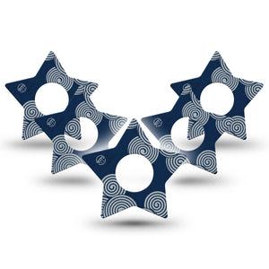 ExpressionMed Blue Swirls Infusion Set Star Shape Tape 10-Pack Tape Winding Spirals, Fixing Ring Patch Continuous Glucose Monitor Design