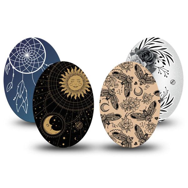 ExpressionMed Ink & Eclipse Variety Pack Medtronic Guardian Enlite Universal Oval 4-Pack Tape Artistic Design Variety, Plaster CGM Design