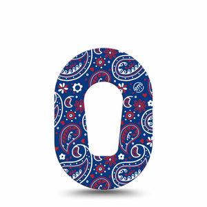 ExpressionMed Independence Paisley Dexcom G6 Mini Tape Single Tape Blue Red White Paisley Print, Adhesive Tape CGM Design