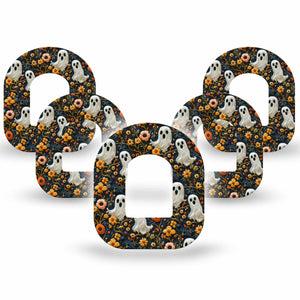 ExpressionMed Embroidered Ghost Omnipod Tape, 5-Pack Tape Fall Flowers Ghost Inspired, Adhesive Patch Pump Design