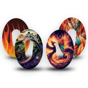 ExpressionMed Ember Rise Variety Pack Dexcom G6 Tape, 4-Pack Tape Variety Cool Mythological Creatures, Plaster Continuous Glucose Monitor Design