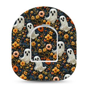 ExpressionMed Embroidered Ghost Omnipod Tape, Single Tape and Single Sticker Textile Ghosts Inspired, Adhesive Patch Pump Design