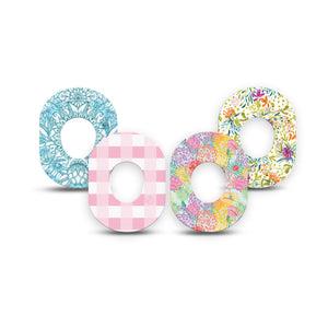 ExpressionMed Fresh Greenery Dexcom G7 and Dexcom Stelo Glucose Biosensor System Mini, 4-Pack Tape Pink gingham and flowers Fixing Ring Patch for Continuous Glucose Monitor